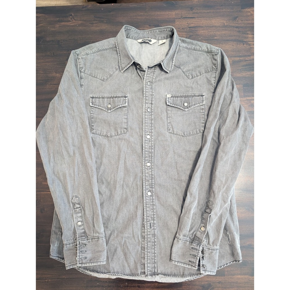 Salt Valley Western Mens XL Gray Denim Long Sleeve Snap Pocket Button Down Shirt